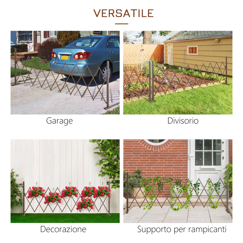 Outsunny Recinzione per Giardino a Larghezza Regolabile, in Metallo e Alluminio, 300x31x103.5 cm, Marrone Scuro