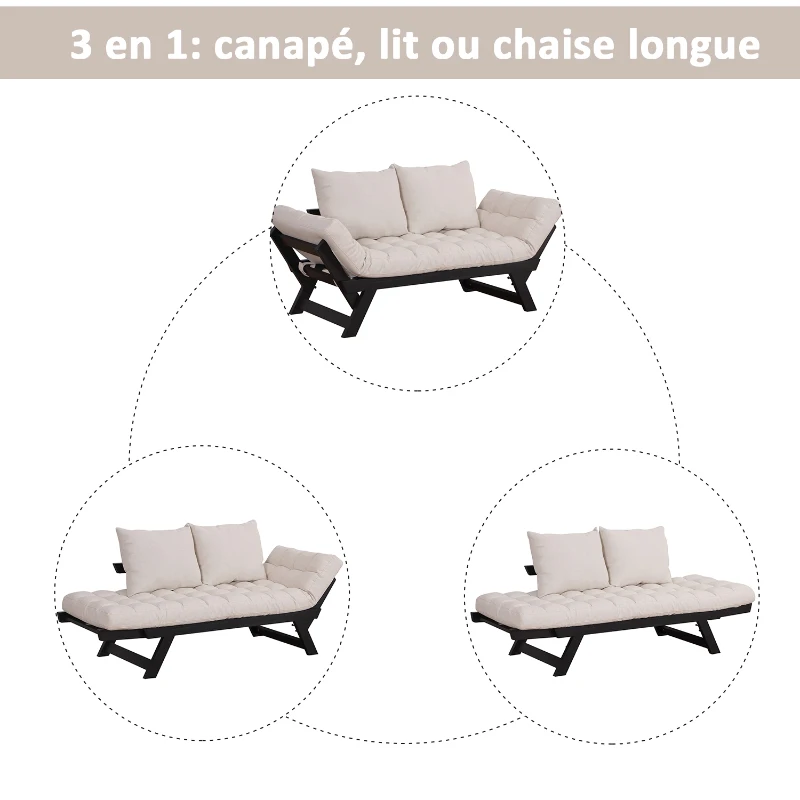Homcom Canapé Futon Capitonné en Bois Beige 181 x 66 x 81 cm