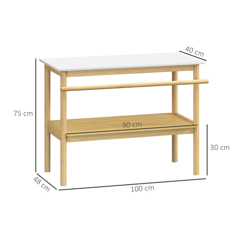 HOMCOM Étagère salle de bain rangement, meuble salle de bain en bambou à 2 niveaux avec barre porte-serviettes étagère ouverte