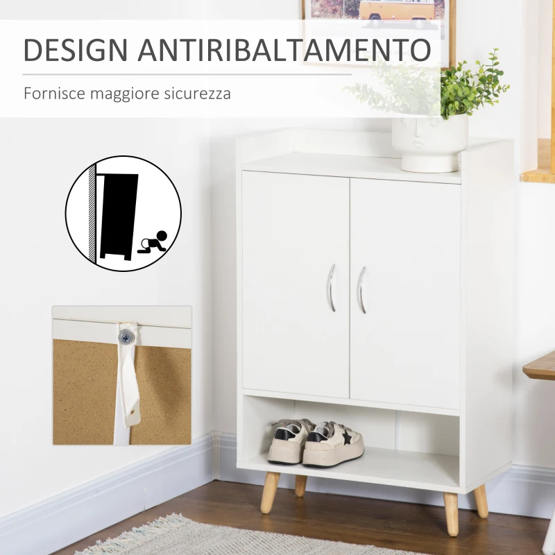 HOMCOM Mobile Scarpiera Salvaspazio in Legno Bianco con Ripiano Aperto, Armadio Scarpiera di Design per Ingresso, 60x30x92cm