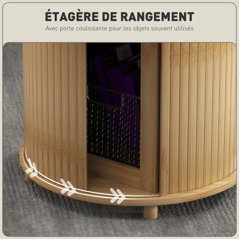 HOMCOM Table basse ronde table de salon en bambou avec rangement caché et porte coulissante, dim. Ø 60 x 45H cm, bois naturel(m-5)