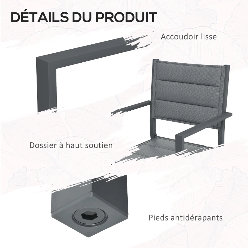 Outsunny Salon de jardin ensemble table et chaises 5 pièces avec 1 table à manger extensible 4 chaises dossier haut gris foncé