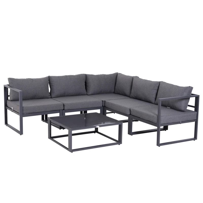 Outsunny Ensemble salon de jardin d'angle design contemporain style yachting 5 places modulable avec coussins et table basse aluminium gris