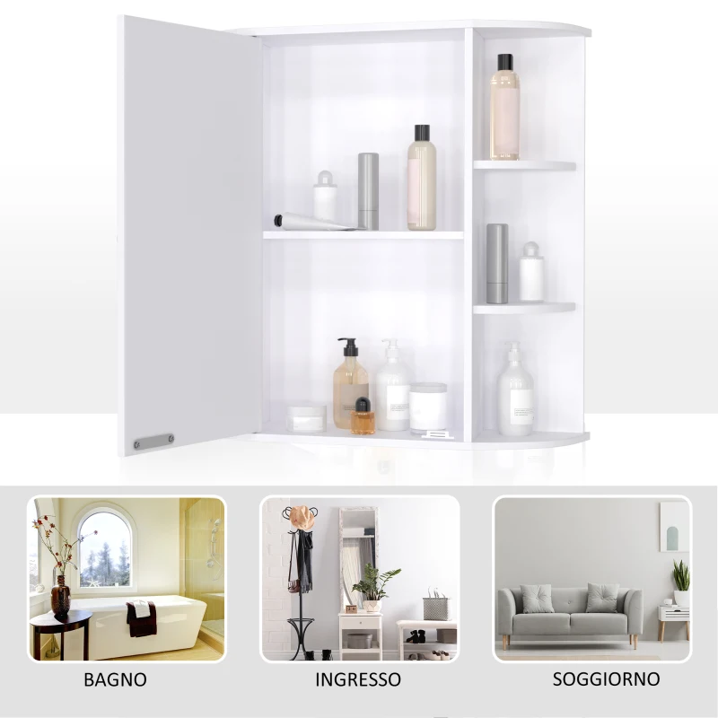 homcom Specchio Bagno Contenitore, Armadietto Bagno con Specchio, Anta Centrale e Mensole in Legno Bianco (66 x 17 x 63 cm)