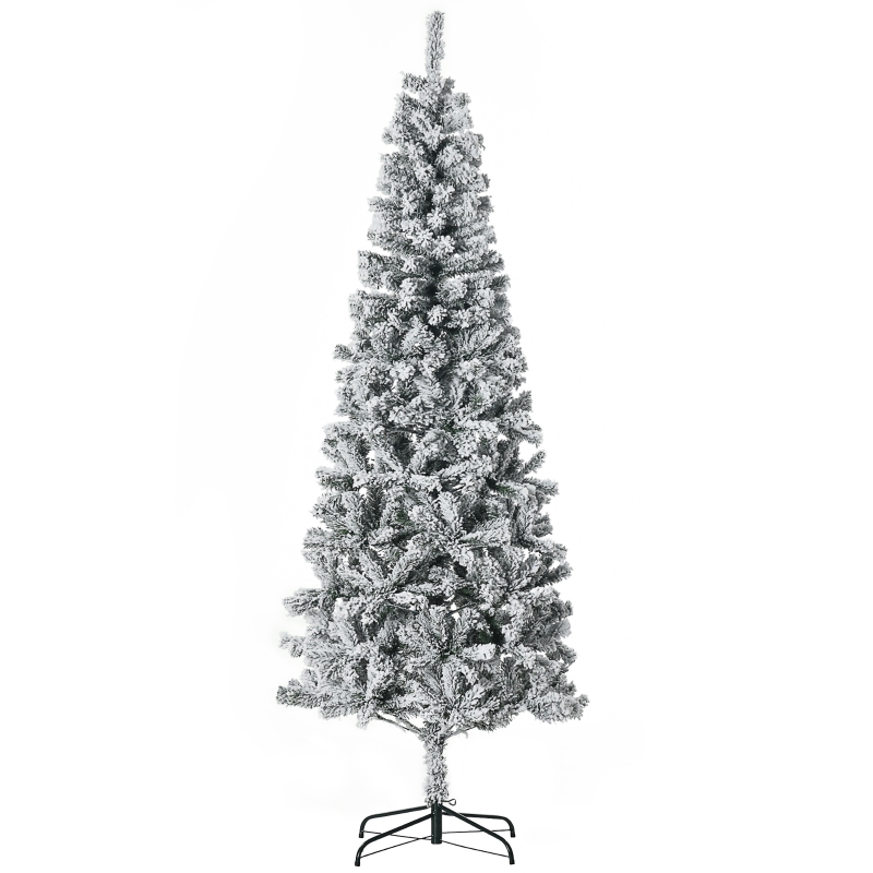 Albero Di Natale Artificiale Slim 210 Cm - 631 Rami, Base In Metallo, Non Illuminato, Forma Snella Ed Elegante