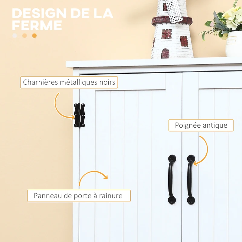 HOMCOM Buffet de cuisine armoire de cuisine contemporaine multi-rangements 2 placards 3 étagères MDF panneaux particules blanc