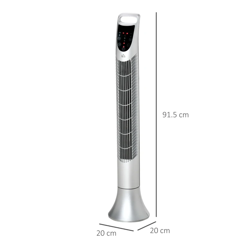 HOMCOM 36'' Freestanding Tower Fan, 3 Speed 3 Mode, 7.5h Timer, 70 Degree Oscillation, LED Panel, 5M Remote Controller, Silver