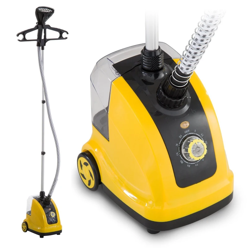 HOMCOM Plancha de Vapor con Depósito de 1,4 L y Temperatura Ajustable a 11 Niveles tipo Centro de Planchado Vertical 1800W 26x21,5x146 cm Amarillo
