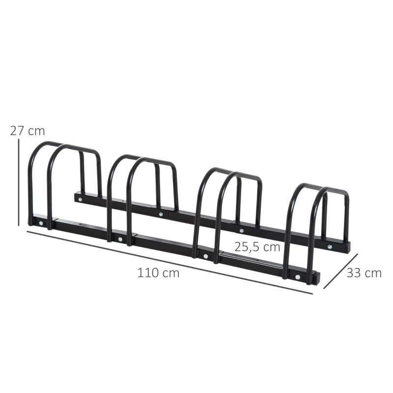HOMCOM Râtelier pour 4 vélos 100 x 33 x 27 cm Fixations au Sol Acier Galvanisé Noir