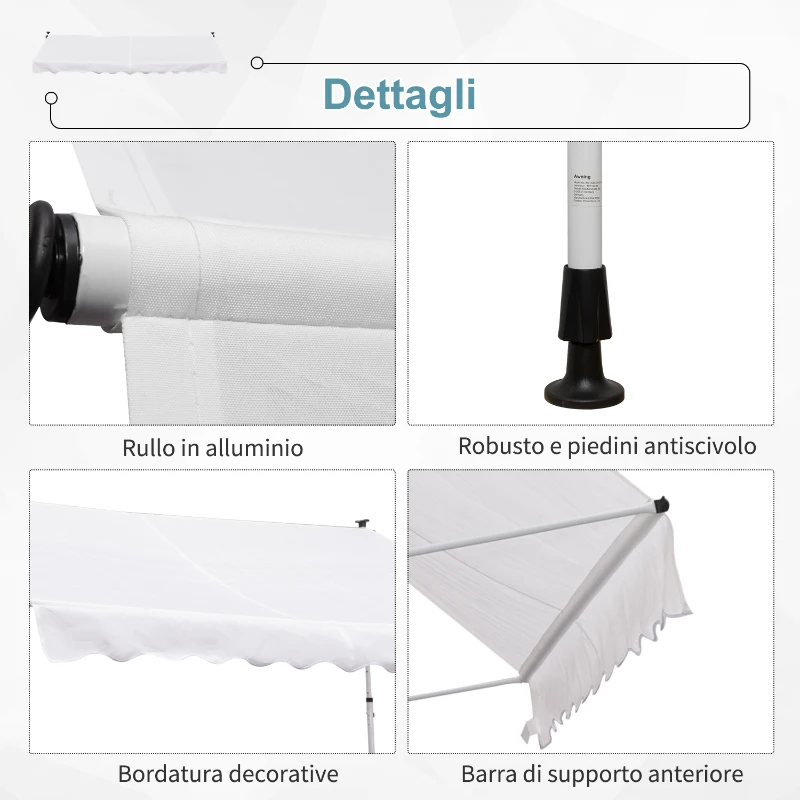 Outsunny Tenda da Sole a Bracci 3x1.5m con Manovella e Struttura Telescopica, Bianco