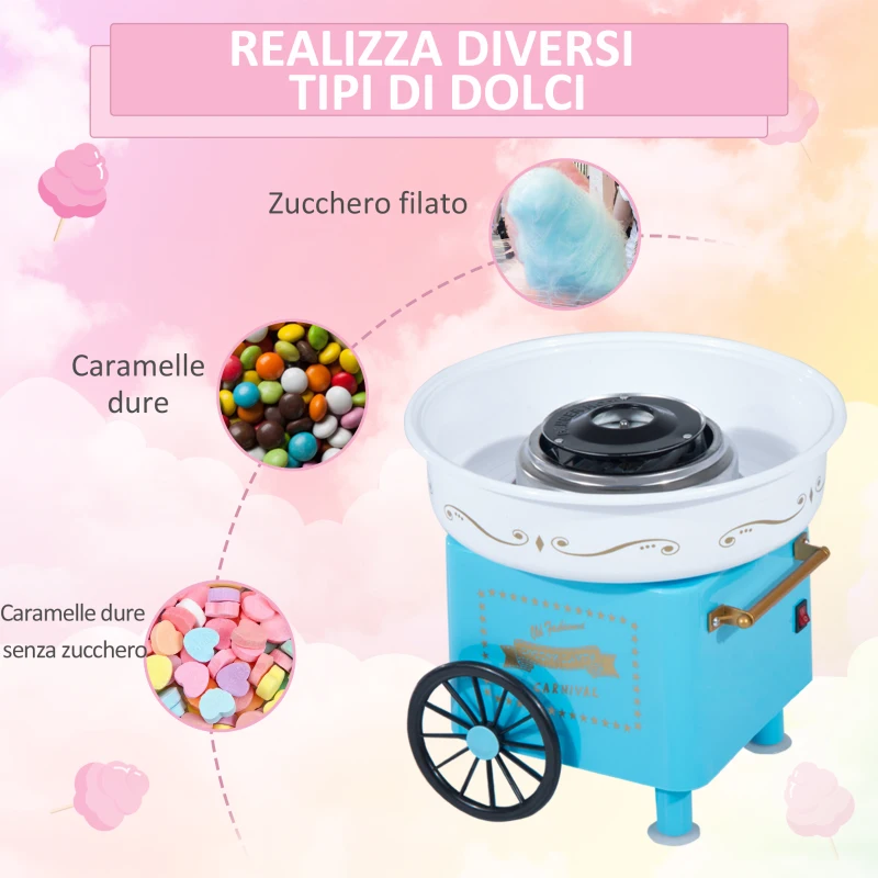 HOMCOM Macchina per Zucchero Filato 450W con Accessori, 30x30x28cm Azzurra