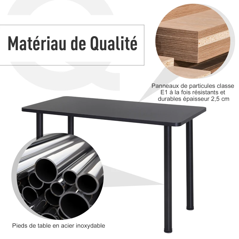 HOMCOM Table à Manger Style Contemporain 4 Personnes dim. 120L x 60l x 76H cm en Bois et pieds en Acier Inoxydable Noir