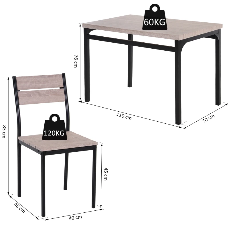 HOMCOM Table de salle à manger avec 4 chaises style industriel acier noir MDF coloris bois de chêne