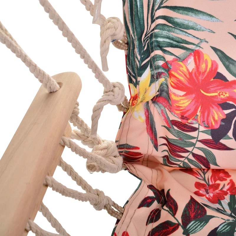 Outsunny Chaise Suspendue hamac de Voyage Respirant Portable dim. 100L x 49l x 106H cm Coton macramé Polyester Rose pâle Motif à Fleurs