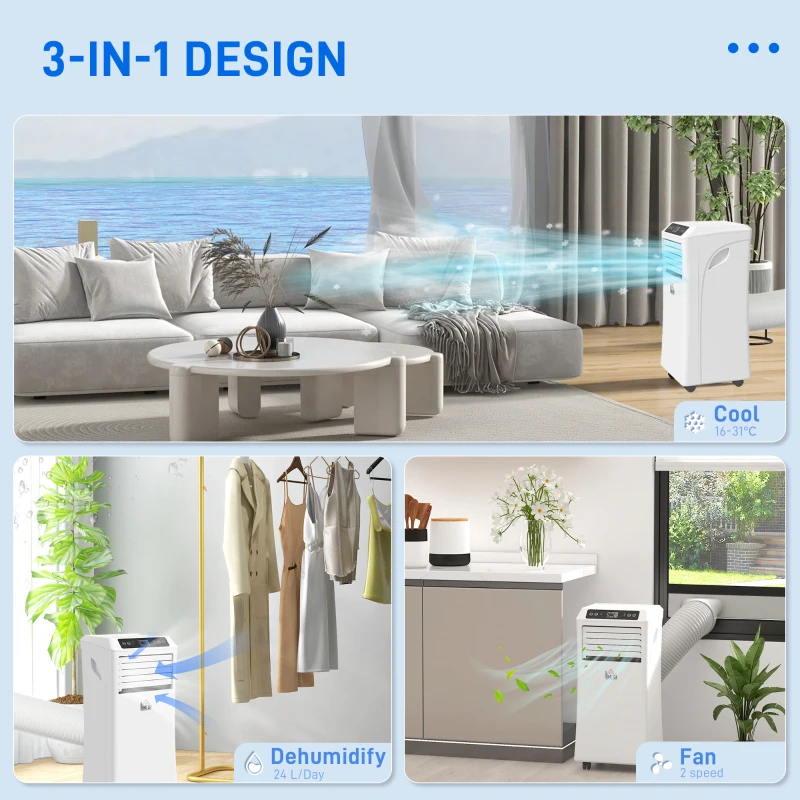 HOMCOM 557W Mobile ABS Plastic Air Conditioner w/ Remote Control White