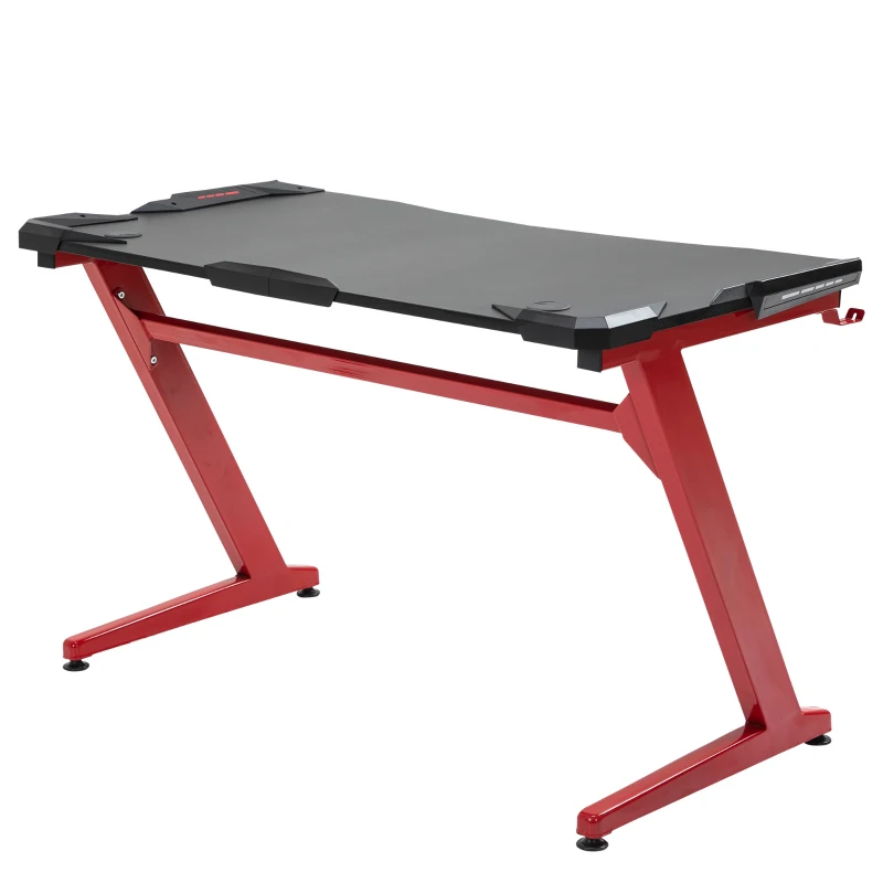 HOMCOM Scrivania PC Postazione Gaming con Gancio per Cuffie e Porta Tazza, Metallo e Legno, 122x66x96cm, Nero e Rosso