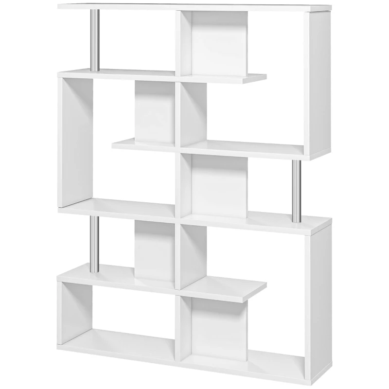 HOMCOM Scaffale Libreria ad S 5 Ripiani Design Moderno Soggiorno, Ufficio, Salotto, Legno, Bianco, 120 x 28.6 x 160 cm