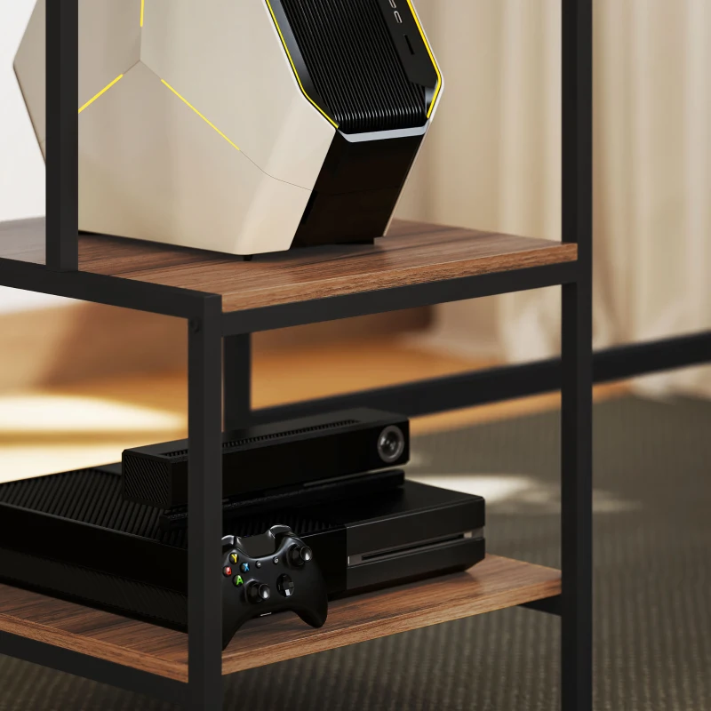 HOMCOM Computertafel met Monitorstandaard en 4-laags Rek, Industrieel Ontwerp, Bruin