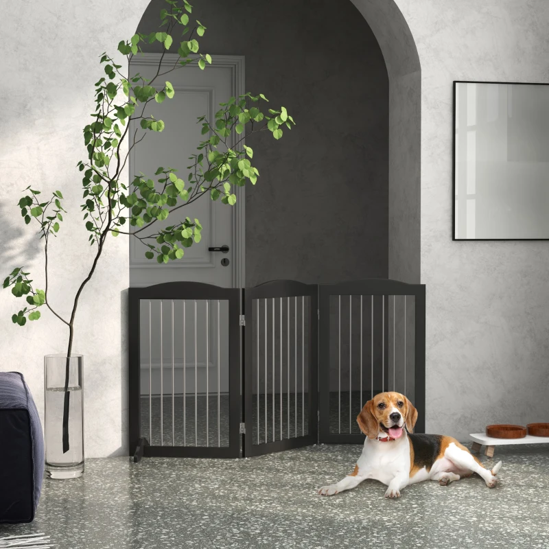 PawHut Foldable Dog Gate, Freestanding Pet Gate, with Two Support Feet, for Staircases, Hallways, Doorways - Black