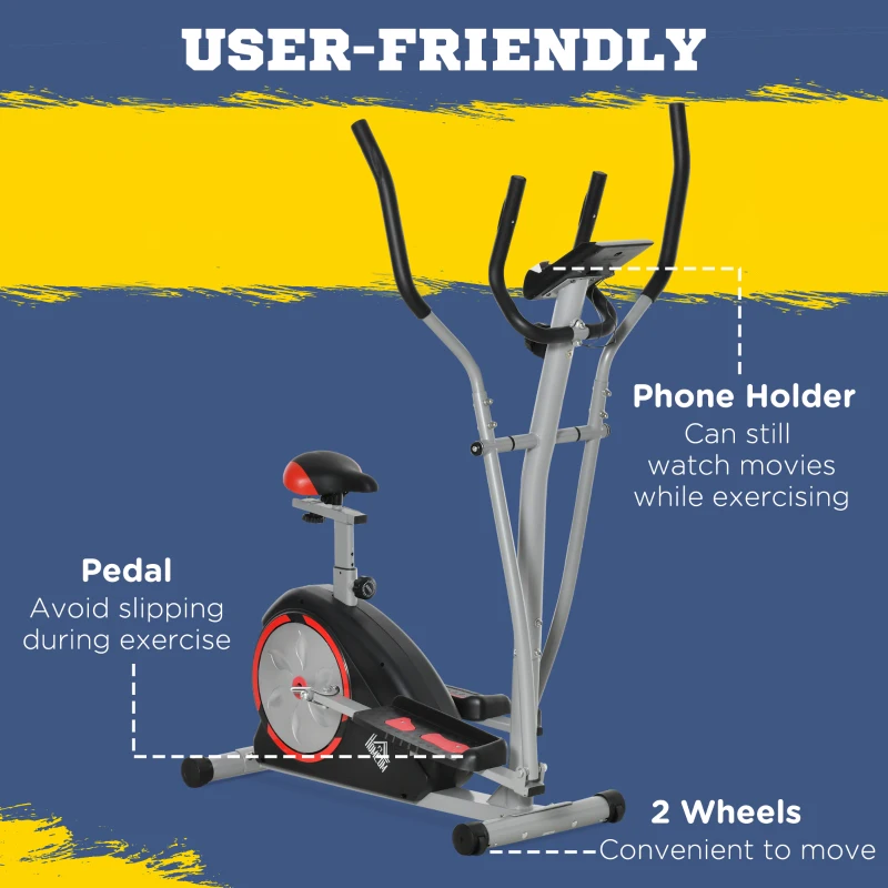 HOMCOM Elliptical Trainer Cardio Workout Exercise Bike Cross Trainer with 6KG Flywheel, Magnetic Resistance, LCD Digital Monitor, Great for Home Office Gym, Black