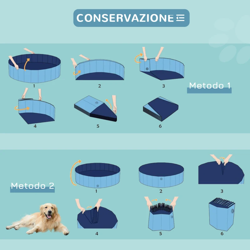 PawHut Piscina Pieghevole per Cani in Plastica Bordo Stabile per Animali Domestici Blu 120 x 30 cm (ØxH)