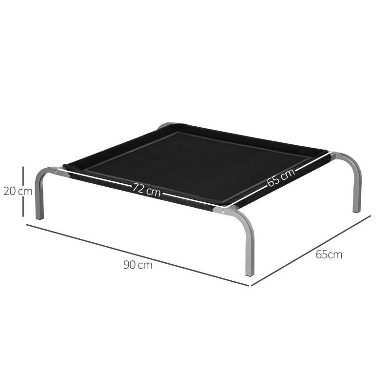 PawHut Lettino per Cani Rialzato con Seduta Traspirante, in Metallo e Tessuto, 90x65x20 cm, Nero e Argento