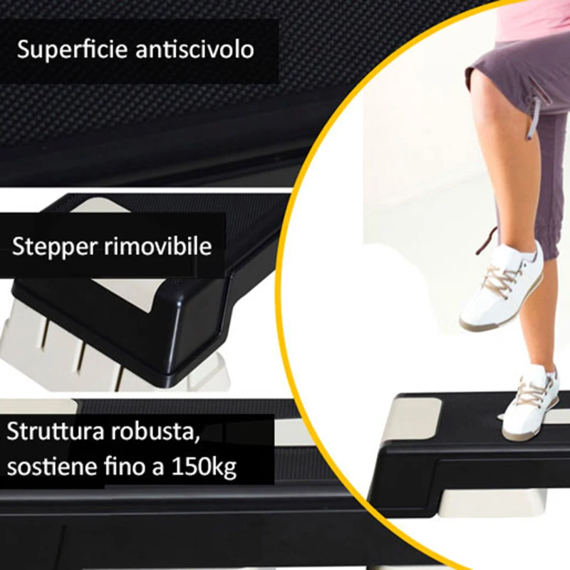 HOMCOM Stepper Professionale da Aerobica Fitness in Plastica 71 x 28 x 12.5cm/17.5cm/22.5cm Nero e Grigio