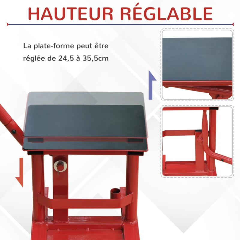 HOMCOM Lève moto béquille d'atelier stand moto tout-terrain moto cross supermotard hauteur réglable rouge et noir