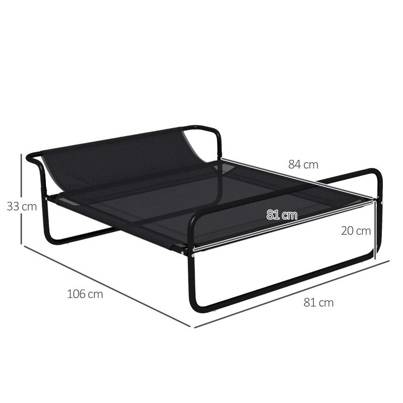 PawHut Lit surélevé pour chiens animaux de compagnie avec appui-tête tissu micro-perforé 106 x 81 x 33 cm noir
