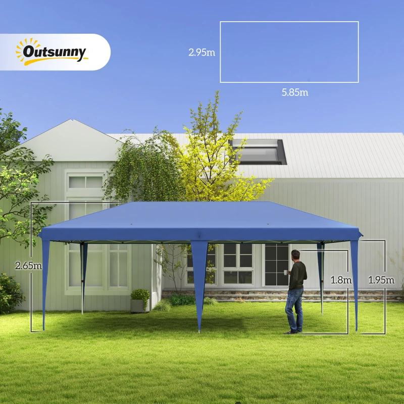 Outsunny Pop Up Gazebo 3 x 6m, Foldable Canopy Tent, Height Adjustable Wedding Awning Canopy w/ Carrying Bag, Blue