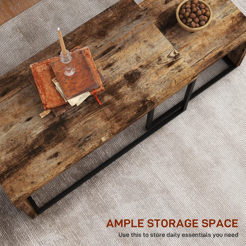 HOMCOM Nesting Coffee Table Set of 2, Industrial Stacking Side End Tables with Metal Frame for Living Room, Bedroom, Rustic Brown