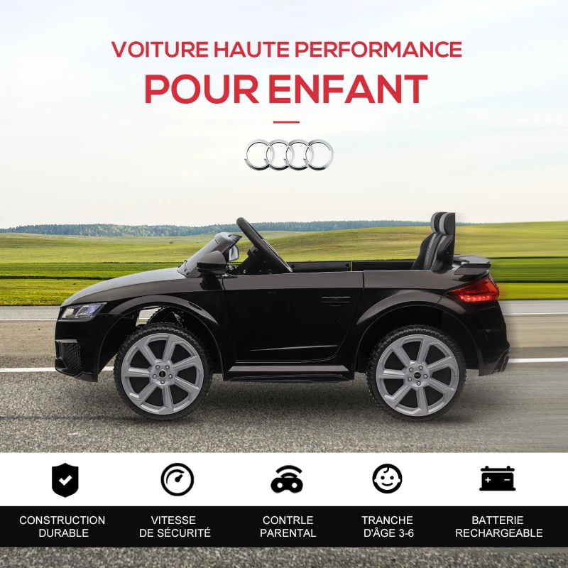 HOMCOM Voiture électrique enfant véhicule électrique enfant Audi TT RS 12 V 30 W V. Max. 3 Km/h télécommande 2,4G Effets sonores + Lumineux Noir(m-6)