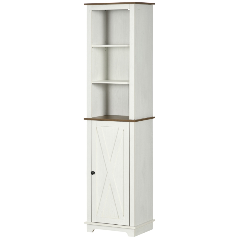kleankin Armario Alto de Baño Mueble Columna de Baño con 3 Compartimientos Puerta y Estante Ajustable 39,5x30x160 cm Blanco