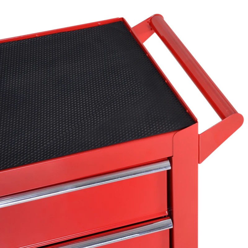HOMCOM Carrello Porta Attrezzi a 5 Cassetti con Serratura, 4 Ruote e Maniglia, Carrello Officina in Acciaio 69x33x75cm, Rosso