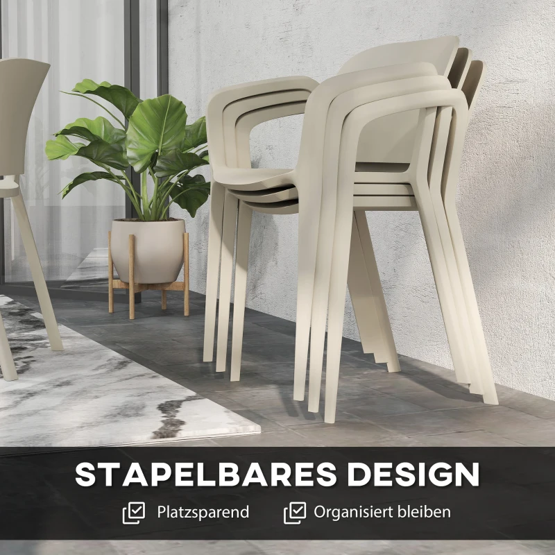 Outsunny Zestaw 4 Wodoodpornych Krzeseł Ogrodowych Stosowalnych z Podłokietnikami i Oparciem, Do 120 kg