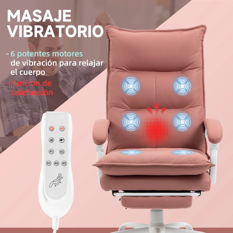 Vinsetto Silla de Masaje Reclinable con 6 Puntos de Masaje y 5 Modos con Función de Calefacción Ajustable 66x74x114-121,5 cm Rosa(m-4)