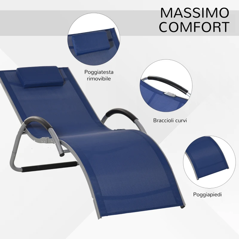 Outsunny Lettino Prendisole in Alluminio, Sedia Sdraio da Giardino in Textilene con Poggiatesta Rimovibile