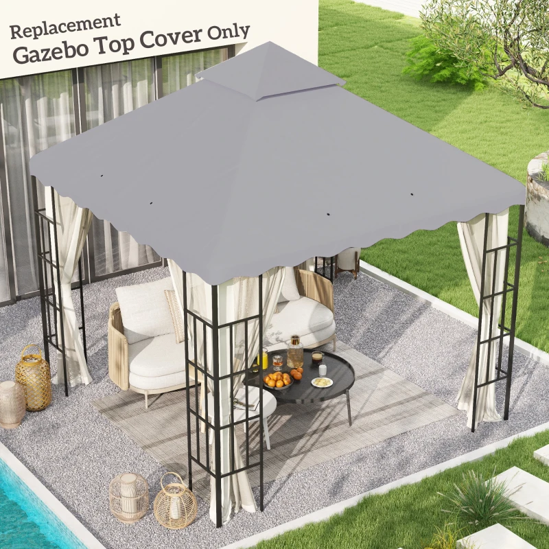 Outsunny 3 x 3 m Gazebo Canopy Replacement Covers, 2 - Tier Gazebo Roof Replacement TOP COVER ONLY, Light Grey