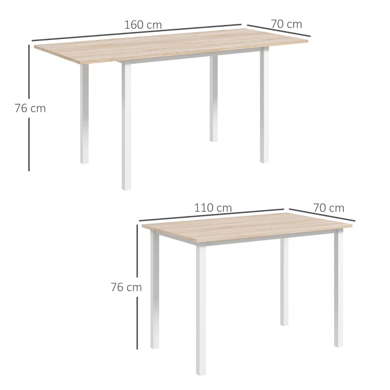 HOMCOM Mesa de Comedor Extensible con Patas de Acero para 4-6 Personas 160x70x76 cm Madera Natural(m-3)