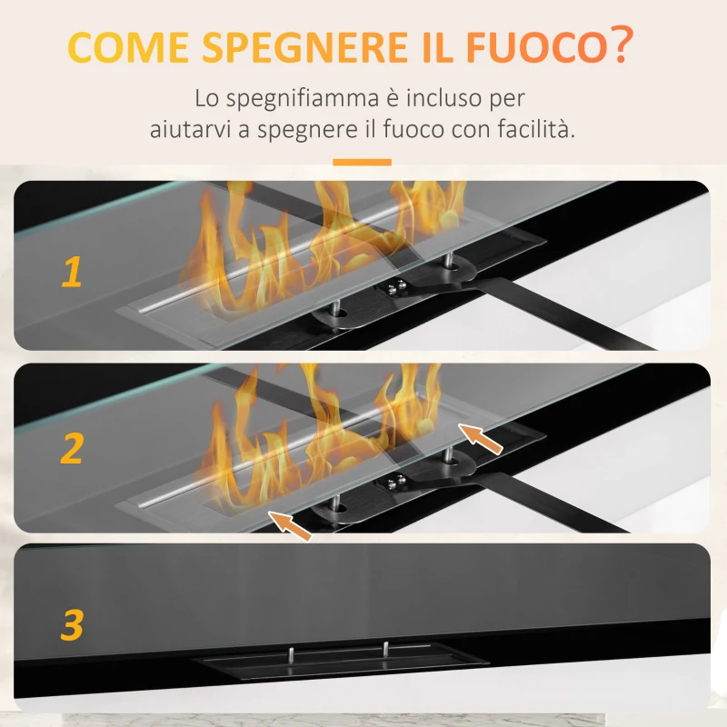 HOMCOM Camino Bioetanolo in Acciaio Inox, 2.5h di Combustione con Serbatoio 1.5L e Copertura 20m², 90x16x40 cm, Argento