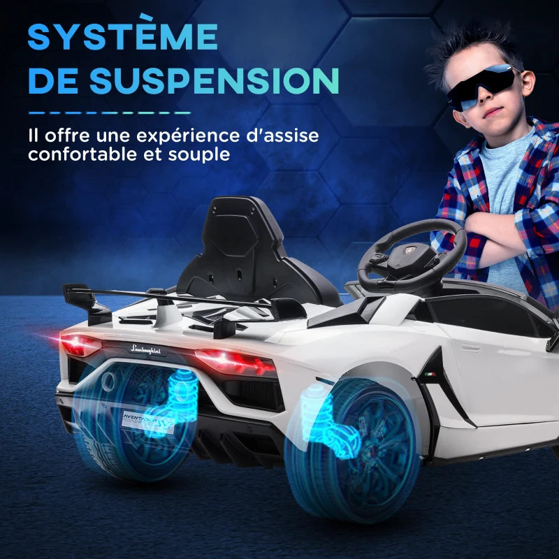 HOMCOM Voiture électrique pour enfants licence Lamborghini Aventador SVJ 12V avec portes papillon télécommande 3-5 KM/H blanc(m-8)