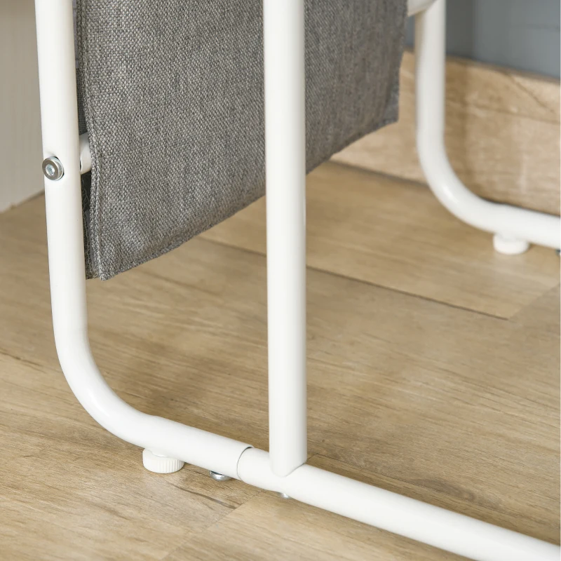 HOMCOM Table Basse Table d'appoint guéridon Bout de canapé 2 Pochettes de Rangement Tissu Gris châssis métal Blanc Plateau Aspect Bois Clair