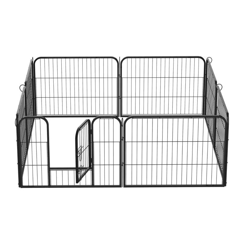 PawHut Parque para Mascotas 8 Vallas 80x60 cm Jaula para Perros Bricolaje de Metal con Puerta y Doble Cerradura Cerca de Entrenamiento para Jardín Negro