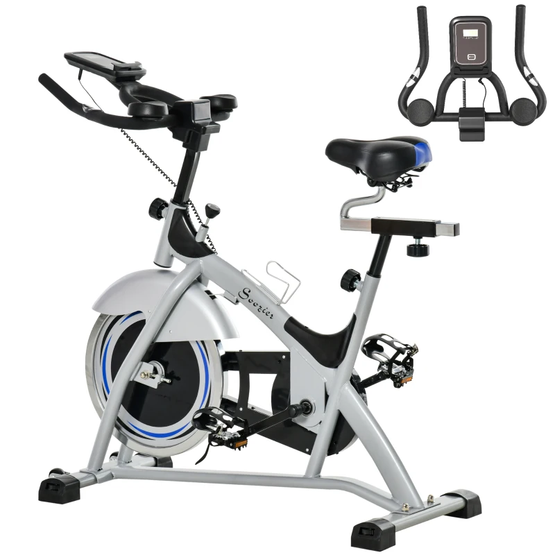 HOMCOM Cyclette da Casa con Resistenza Magnetica, Fitness Cyclette da Camera Professionale con Manubrio e Sella Regolabile, Monitor LCD e Volano 15kg, Supporto Fino a 180kg, Argento Nero