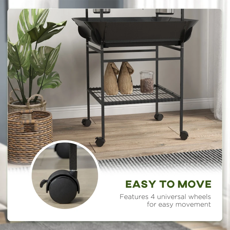 PawHut Steel Bird Table, Bird Feeder stand, with Perches, Stainless Steel Feed Bowls, Trays - Dark Grey