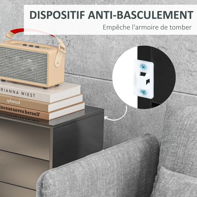 HOMCOM Commode Buffet Meuble de Rangement 2 tiroirs 2 Portes avec étagère 79 x 36 x 74 cm noir brillant