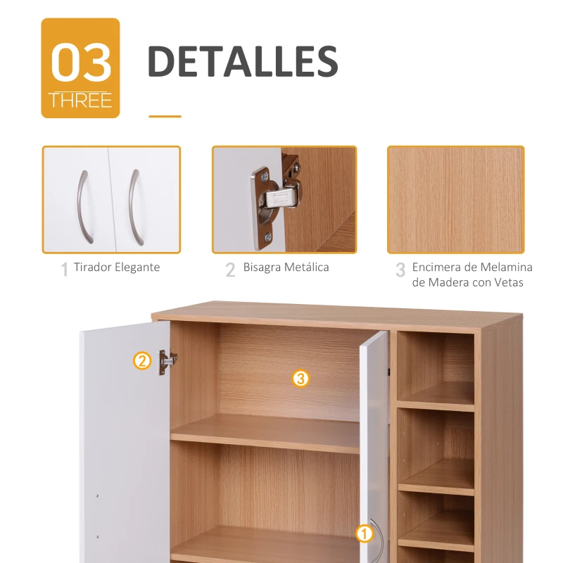 HOMCOM Armario Gabinete Consola Armario Bajo Mueble Organizador de Almacenaje Multiusos de Cocina Comedor Salón Baño con Puertas y Estantes Ajustables 80x32x91 cm