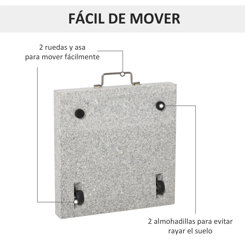 Outsunny Base de Sombrilla Exterior Universal 25 kg de Mármol con 2 Ruedas y Asa de Transporte Tubo de Ø35/38/48 mm Soporte de Parasol para Jardín Balcón Patio 40x40x36 cm Gris