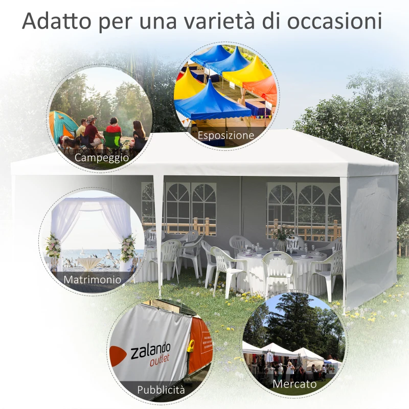 Outsunny Tendone da Giardino Pieghevole per Feste ed Eventi con Pannelli Rimovibili, 5.83x2.95 m, Bianco