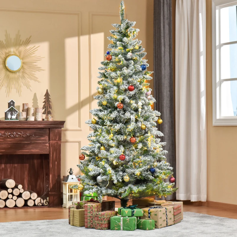 HOMCOM Sapin de Noël artificiel lumineux 210 cm arbre de Noël enneigé avec 10 modes d'éclairage multicolore 829 branches vert
